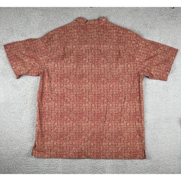 LL Bean Mens Aztec Mayan Cotton Short Sleeve Button-Down Shirt XL Tall XLT Red - Picture 2 of 9